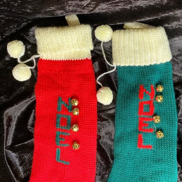 Needlepoint Vintage Long Sock Christmas Stocking Bells Department 56 Knit - Picture 3 of 10